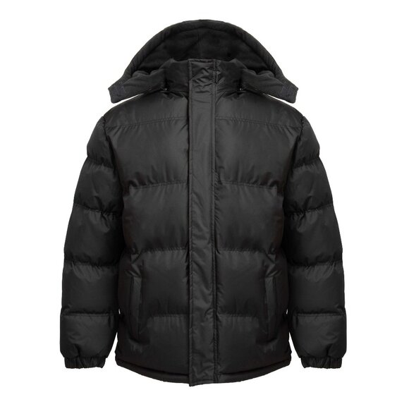 Lion Force Puffer Coat Jacket with Removable Hood Polar Fleece Lining Black L